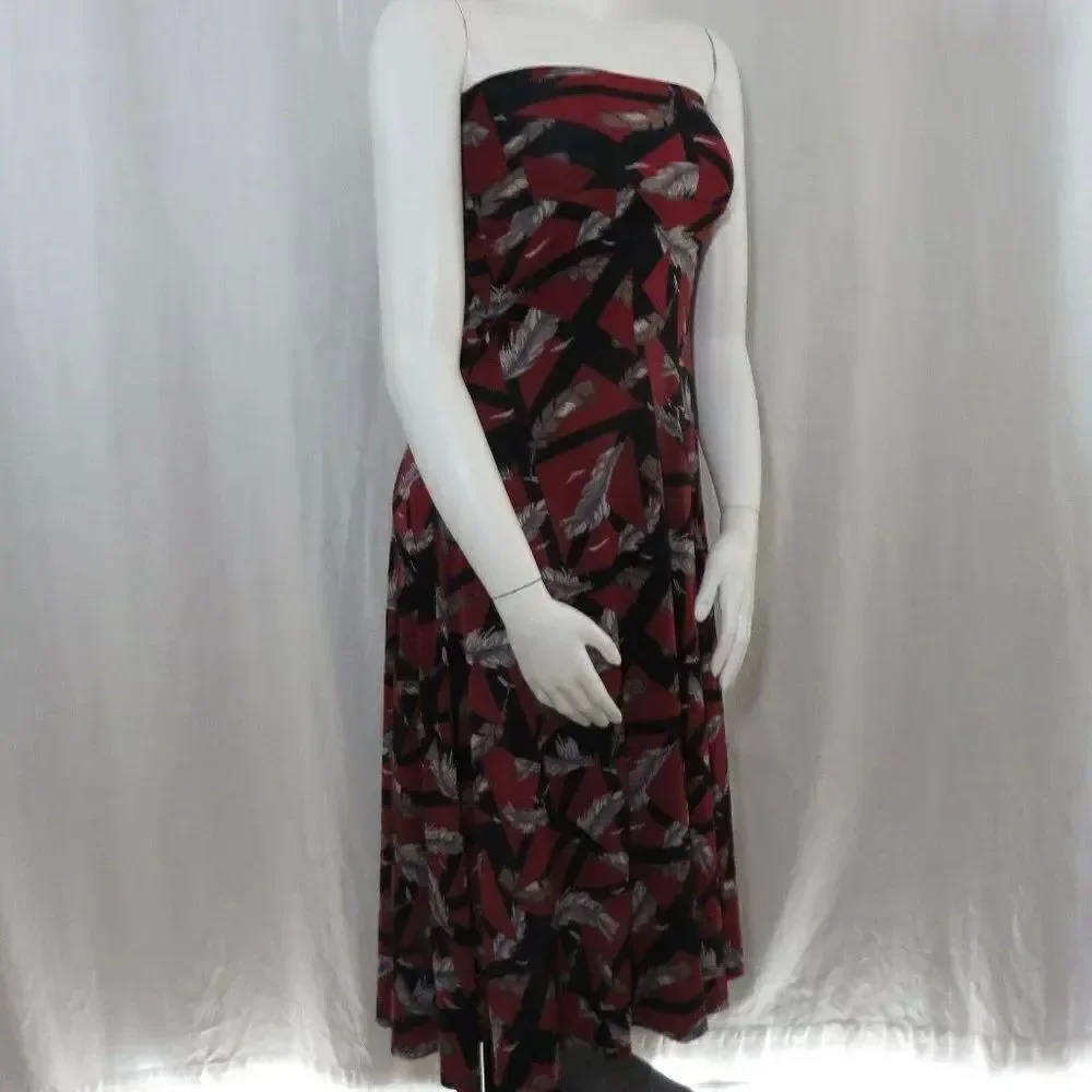 New LuLaRoe Burgundy Black Gray Feather Print 2XS XXS Maxi Skirt Long Made USA